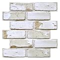 SMOOSTIKC 3D Faux Brick Wall Panels Peel and Stick, 10 Pcs 11.8" x 11.8", Small Brick-Look Textured Wall Sticker, Ultra-Light Thin PVC Wall Covering Tiles for Quick DIY, Retro Warm Whitewash