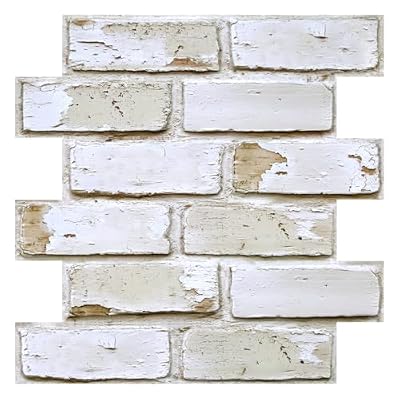 SMOOSTIKC 3D Faux Brick Wall Panels Peel and Stick, 10 Pcs 11.8" x 11.8", Small Brick-Look Textured Wall Sticker, Ultra-Light Thin PVC Wall Covering Tiles for Quick DIY, Retro Warm Whitewash