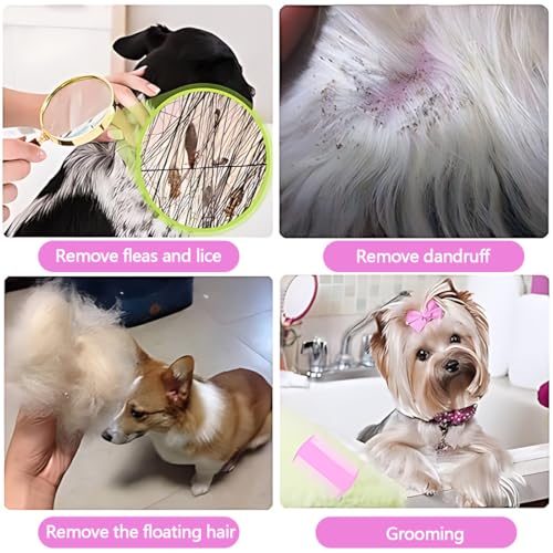 3 Stück Läusekamm, Flohkamm, Läuse Kamm, Metall Zähne Läusekamm, Plastik Doppelseitig Nissenkamm Multifunktionaler für Hunde Katzen (Rosa)