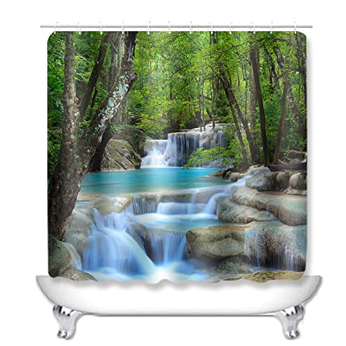 Duschvorhang Pfauenblauer Wasserfall Badezimmerteppich 4-Teiliges Set, Duschvorhang 180x180 Polyester+Badematte… – Bild 3