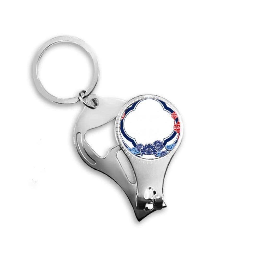 Ongles Anneau Porte-clés Décapsuleur et Coupe-chou Motif Culture Chinoise Bleu