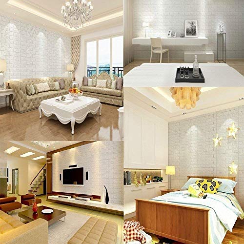 Papier peint brique blanche 3D pour cacher un mur abîmé de salon 15 pack - 5