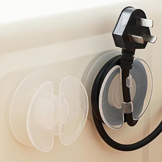 2Pcs Cable Organizer Clip for Power Cords, Cord Management for Kitchen and Office, Wall Mountable Plug Holder for Charging Cables and Power Cords