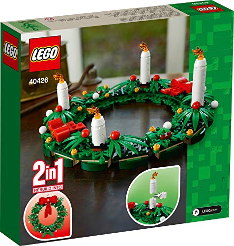 lego iconic christmas 2-in-1 wreath with big red bow and advent 40426