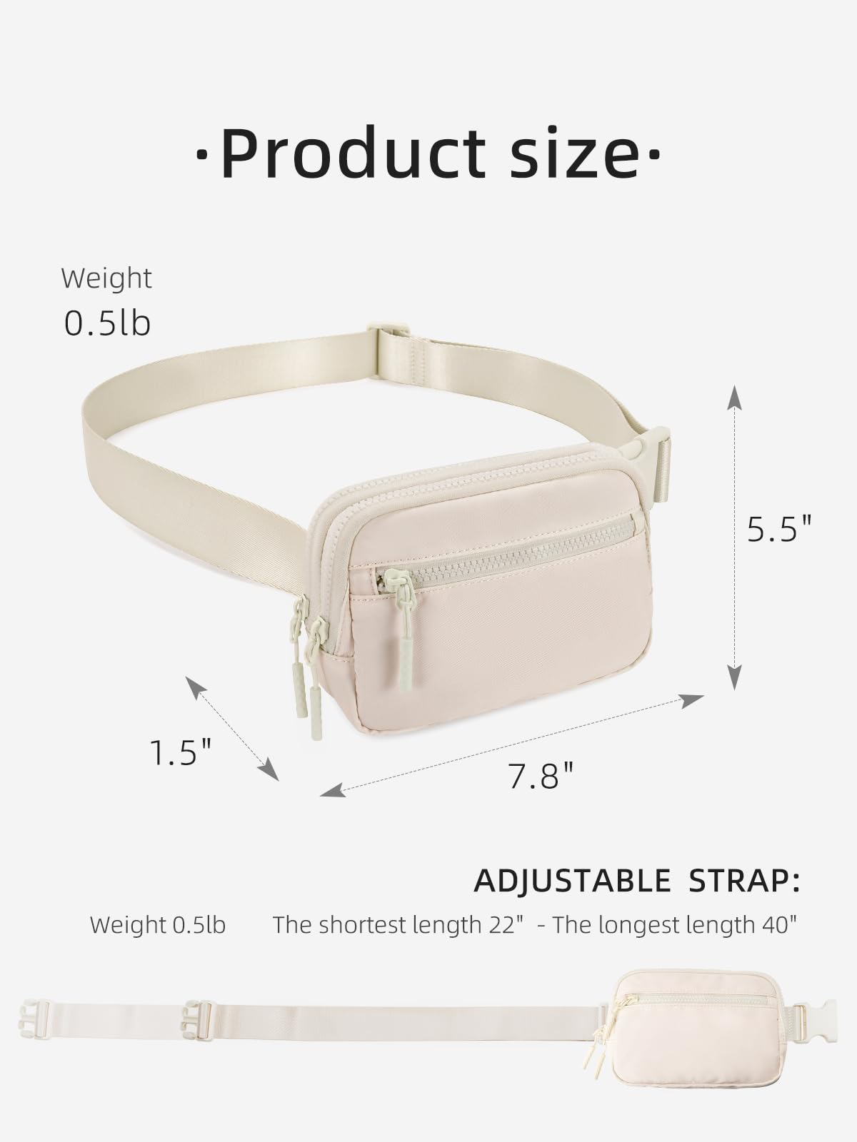 WESTBRONCO Fanny Packs for Women Men, Belt Bag with 4 Zipper Pockets, Fashion Waist Packs, Lightweight Crossbody Bags with Adjustable Strap for Workout/Running/Hiking (Beige)