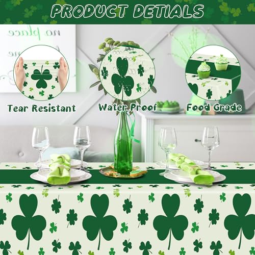 Image of QZYL 3 Pack St Patricks Day Decorations, 108 inch X 54 inch St Patricks Day Tablecloth, Disposable Plastic Shamrock Green Tablecloths Grass Table Cover, Irish Holiday Table Cloth for Shamrock Party Supplies
