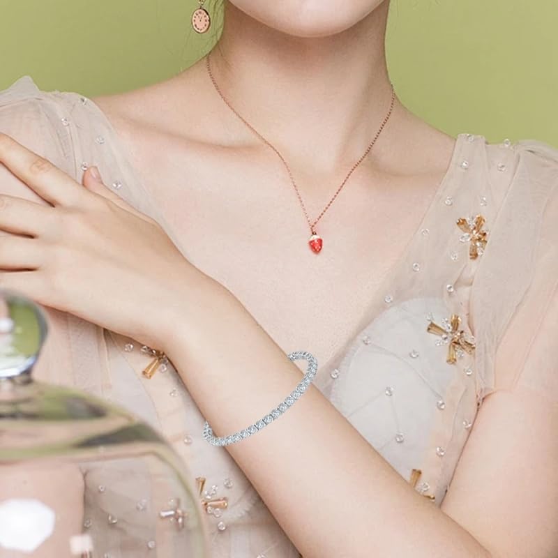 3mm Moissanite Tennis Bracelet,Lab Grown Diamond Tennis Bracelet 18k White Gold Plated 925 Sterling Silver Bracelet Delicate Moissanite Bracelet D Color VVS1 Round Cut Moissanite Bracelet for Women Men Jewelry Gift4