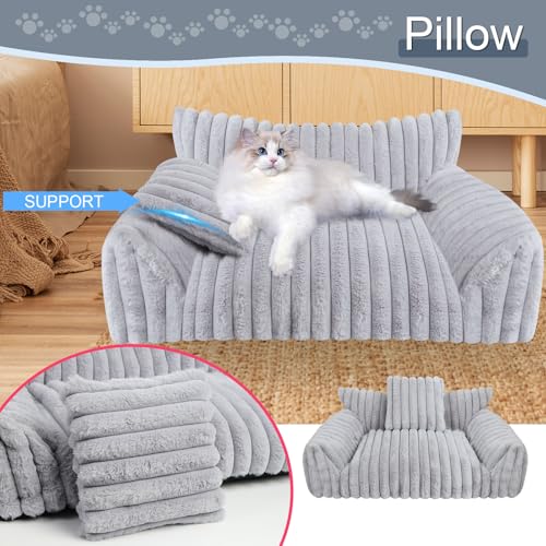 Cute Cat Couch Bed for Indoor Cats, Dog Beds for Small Dogs Couch, S, Grey | Dog Couch Bed with Removable Washable Cover,Cute Fluffy Pet Sofa Cat Couch Bed,Washable Dog Bed Medium Large Size Dog - Image 2