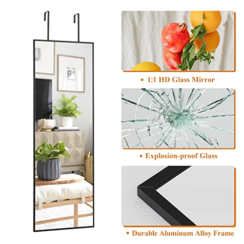 Image of NeuType Over The Door Mirror Full Length Mirror Hanging Over Door or Leaning Against Wall or Mounted On Wall, Aluminum Alloy Frame,Metal Hanger, 43 inchx16 inch, Black