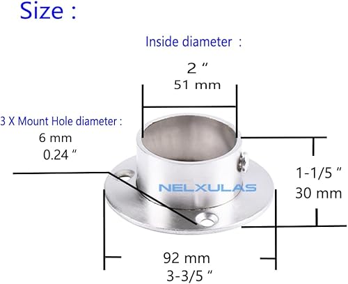 Miniatura 8 de NELXULAS Soporte de barra de armario de acero inoxidable resistente, extremo de barra de cortina de ducha, soporte de barra de brida, poste de