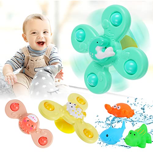Ainiv Juguete Giratorio con Ventosa, 3PCS Interesante Sonajero Baño, Spinner Toys Juguetes Sensoriales para Bebés Niños (Octopus Puffer Dolphin)
