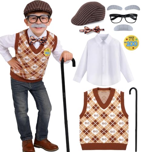 Disfraz de abuelo para niños 2-8 años con accesorios miniatura 1