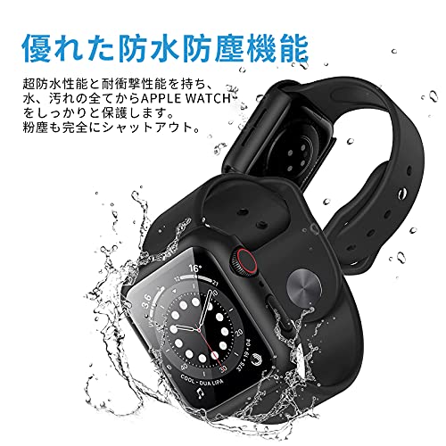 DIKESHGU for Apple Watch防水ケース Series6/SE3/SE2/SE/5/4 44mm/40mm アップルウォッチ保護カバー ガラスフィルム 一体型 PC素材 タッチ感良好 全面保護 装着簡単 耐衝撃 高透過率 指紋防止 傷防止(ブラック,44mm)