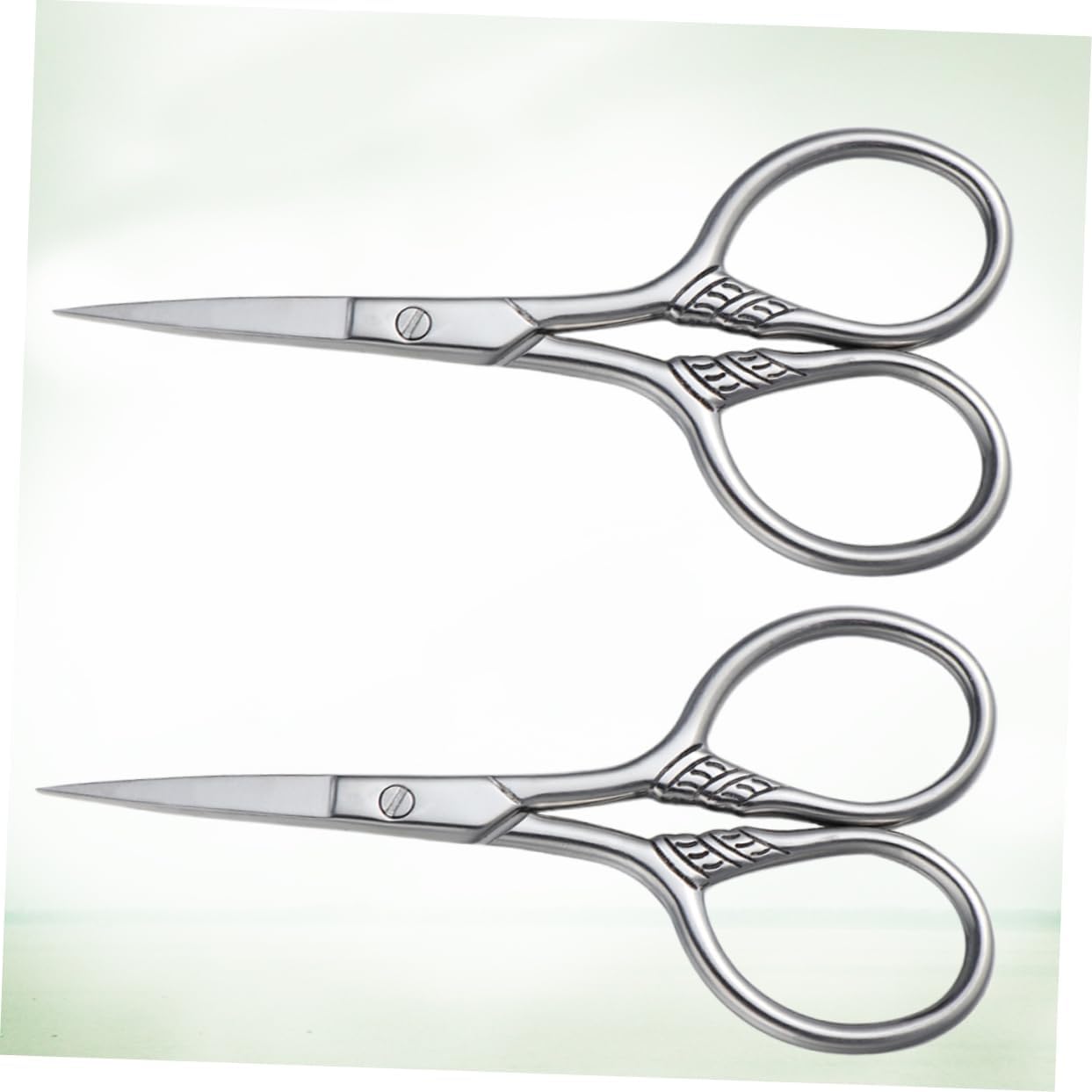 VICASKY 2Pcs Stainless Steel Beard Shears Mustache Trimming Scissors for Men Facial Hair Grooming Barber Grade Silver Precision Cutting Tool