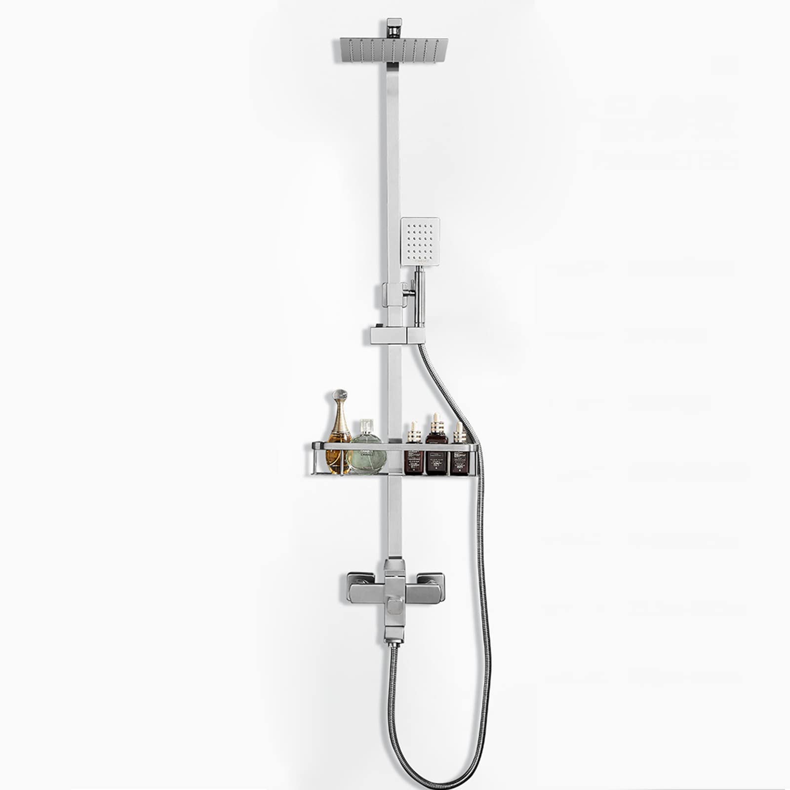 Système de douche pluie inox 304 haute qualité avec étagère intégrée et robinet 3 fonctions
