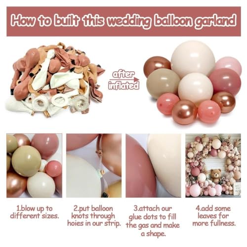 Image of Dusty Pink Balloon Arch, Double Stuffed Blush Nude Brown Balloons Pink Beige Rose Gold Balloon Garland Kit for Boho Neutral Birthday Baby Shower Wedding Bridal Shower Baby in Bloom Party Decor