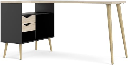 Tvilum, estructura de roble y mate negro Diana 2 cajones, escritorio de 3 estantes