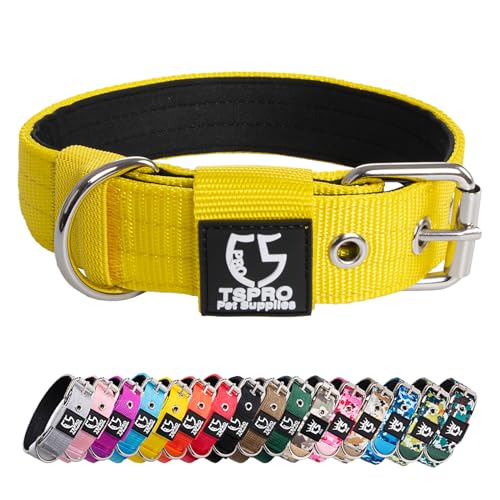 TSPRO Heavy Duty Tactical Dog Collar 1.25" Wide, Padded Dog Collar with Metal Buckle