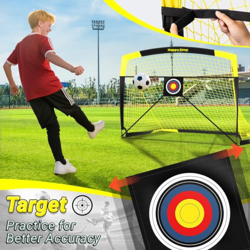 Image of Happy Jump Portable Soccer Goal 7x5 & 5x3.6 FT, Large-Frame Training Net | Great for Kids Ages 6-14 Skill Development, Ideal for Backyard Park School Beach Indoor Outdoor, Easy Fold Durable Dacron Net