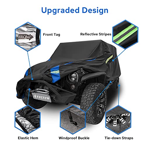 Image of Avecrew for Jeep Wrangler Cover Waterproof 4 Door, All Weather for Jeep Rain Cover for Automobiles, Outdoor Full Exterior for Jeep Covers Fits JK JL TJ YJ CJ