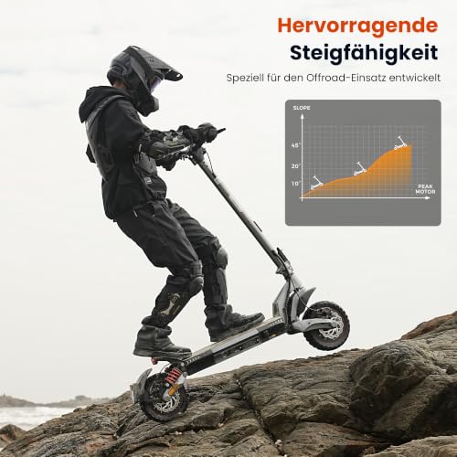 Doppel-oder Einzelmotor E Scooter mit Straßenzulassung Max 80KM Reichweite,10 Zoll Offroad Reifen Elektroroller Erwachsene 48V 15Ah E-Roller mit Sechs komfortable Stoßdämpfer für Erwachsene bis 150 kg
