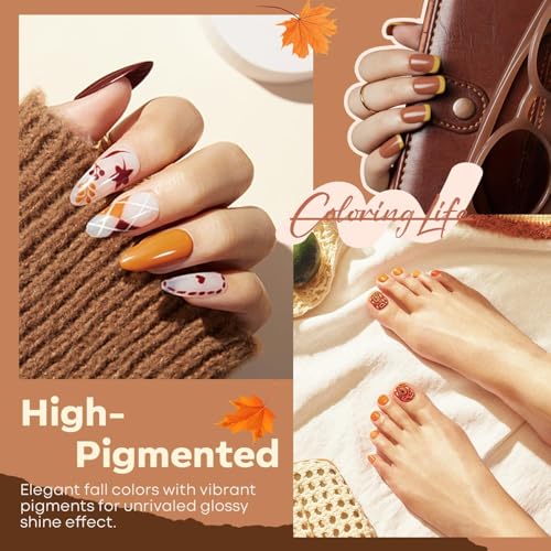 Image of modelones Gel Nail Polish Set, 6 Colors Summer Nude Orange Dark Brown Glitter Pearl Cinnamon Tawny Cherry Mocha Gel Nail Polish All Skin Tones Soak OFF LED Nail Art DIY Gift