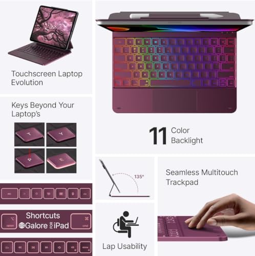 Image of typecase Edge for iPad Air 13 (M4 /M3 /M2, 2026 /2025 /2024) & Pro 12.9 (6th /5th /4th /3rd) with 11-Color Backlit, Precision Trackpad, Magic Floating Keyboard (NOT FIT to Pro 13 (M5 /M4) -Raspberry'26