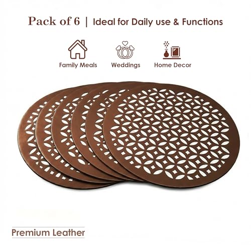 Image of Kuber Industries Leather Round Table Mats Set of 6 | Reusable and Washable Placemat /Dining Table Mat for Wedding and Family Functions | Copper