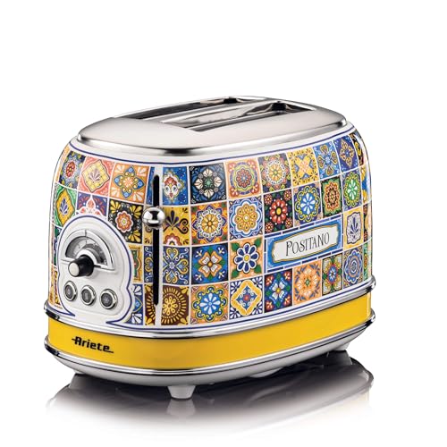 Ariete 155 Positano tostador, 810W, 2 rebanadas, 6 niveles de dorado, bandeja de migas, función de descongelación, expulsión automática, sin pinzas