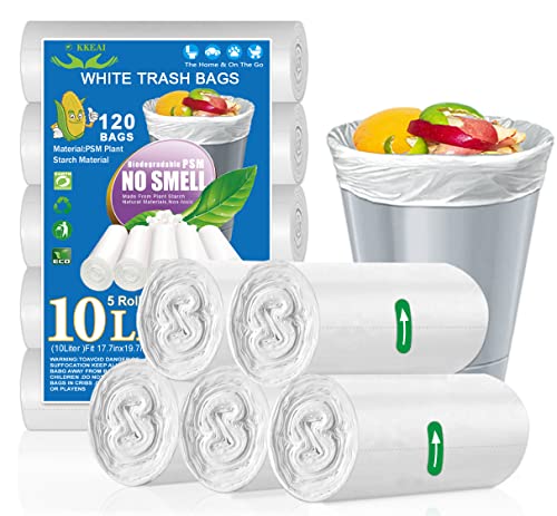 OKKEAI 120 Count 10 Litre Small Pedal Bin Bags for Bathroom Waste Paper Bin Liners Mini Garbage Bags Litter White Trash Bag for Home Office Kitchen Fit 6,7,8,9L Rubbish Bin