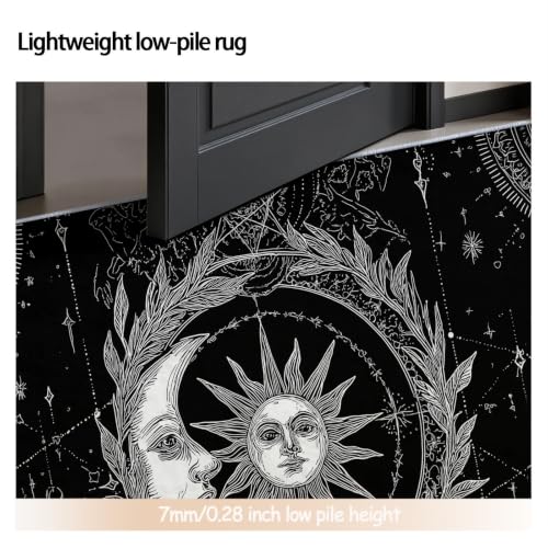 Tapis noir gothique lune soleil feuillage lavable en machine 80 cm - 7