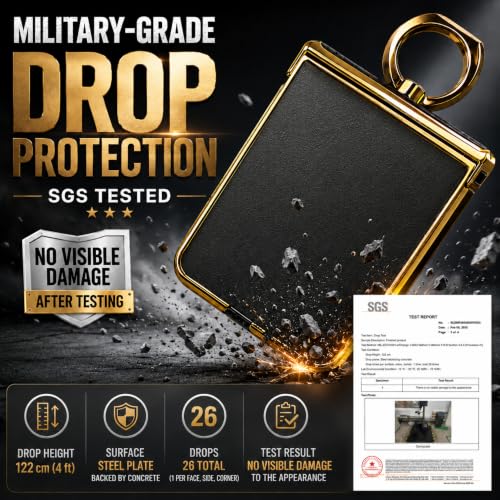 ZERUK Genuine Leather Case for Samsung Galaxy Z Flip, Military-Grade Drop Protection, Hinge Protection Cover with Ring Kickstand, Gold Trim (Sky Blue, Z Flip7 FE) by ZERUK - Used condition - Image 2