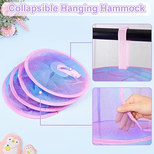 Beinou Toy Hammock Stuffed Animals Storage 2Pcs Hanging Storage Baskets Foldable Mesh Net 3 Tiers Large Plush Toy Organizer for Kids Bedroom Nursery