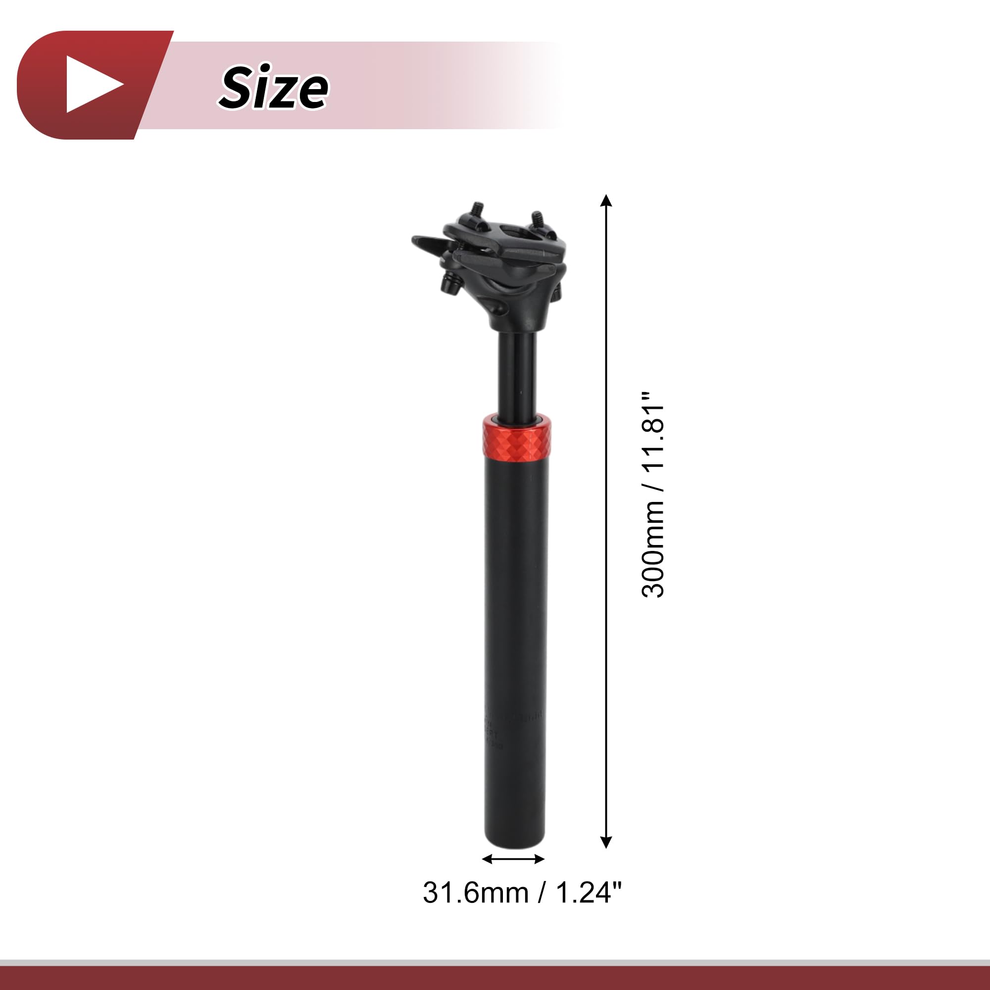 1 szt. większość rowerów górskich sztyce rowerowe amortyzator amortyzator siodełko rowerowe rura podsiodłowa 31,6 x 300 mm czarny czerwony stop aluminium