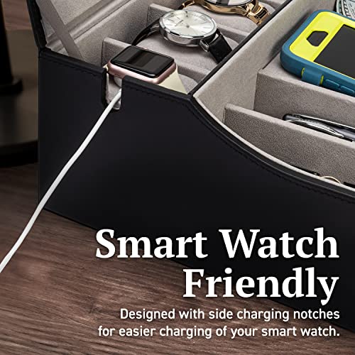 Mens Valet Box Organizer, Large Leather Valet Tray for Men, Mens Valet Tray Organizer with Charging Station, Mens Jewelry Box Organizer for EDC Valet Mens Accessories, Nightstand Bedside Dresser Top - Thumbnail 3