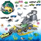 Frontoytall Deep Sea Creatures & Submarine Toy, Ocean Animal Toys with Truck Cars, 23 Piece Educational Playset for Kids Ages 3+ Years Old, Indoor & Outdoor Play, Preschool Learning for Boys Girls