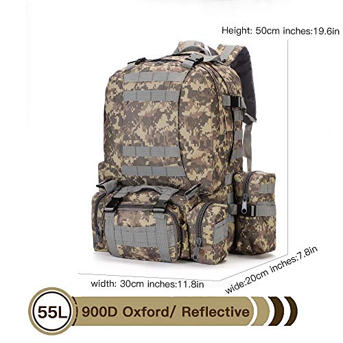WintMing Military Tactical Backpack 45+10L Army 3 Day Assault Pack Molle Camping Hiking Rucksack Traveling Daypack (B08-ACU-Camo) - Thumbnail 3
