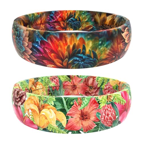 Zollen Silicone Wedding Rings for Women 2 Packs ，Breathable Printed Design with Leaves，Unique...