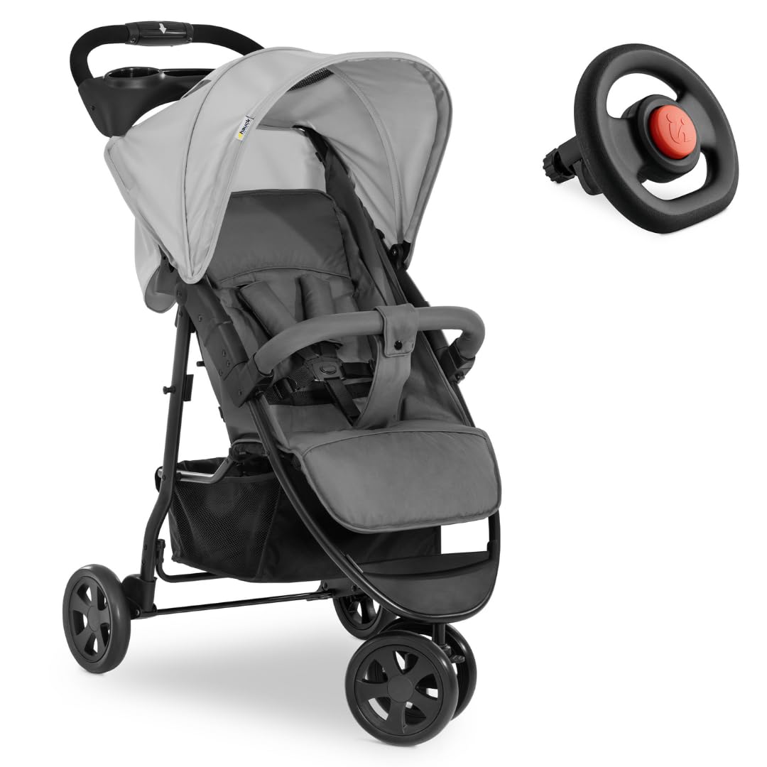 hauck Citi Neo 3 Silla de Paseo Ligera 3 Ruedas hasta 22 Kg con Pack de Accesorios XXL - Carrito Bebé con Volante de Juguete Protector de Lluvia y Mosquitera - 7,5 kg Reclinable y Plegable - Gris