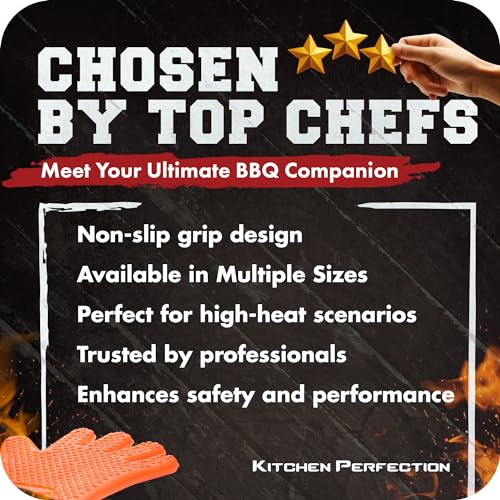 Image of KITCHEN PERFECTION XL Silicone Smoker Oven Gloves-Extreme Heat Resistant BBQ Gloves-Handle Hot Food Right on Your Grill Fryer&Pit|Waterproof Grilling Cooking Baking Mitts|Superior Value Set+3 Bonuses