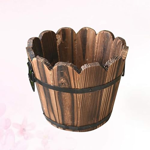 Miniatura 7 de DOITOOL Macetero de madera para whisky, maceta redonda de madera para decoración de plantas, para patio, jardín, patio trasero, decoración interior