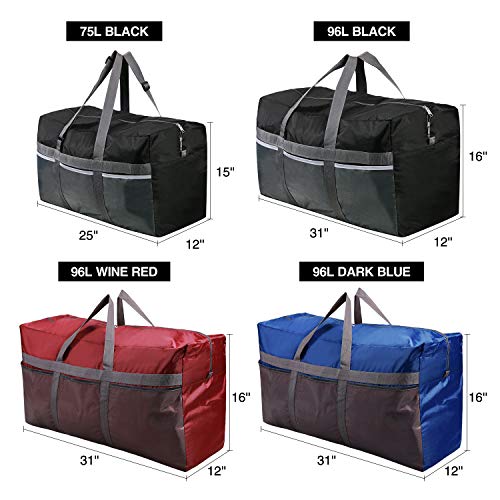 Domaker 75L Duffle Bag,Extra Large Duffle Bag,Water Repellency Travel Foldable Duffle Bag for Men Women Adults,Black