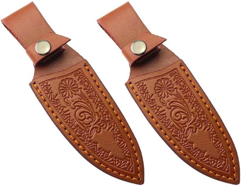 2PCS Knife Sheaths, Top-layer Cowhide Leather Protective Cases for Belt with Snap Closure Fit for Outdoor Camping(Black)