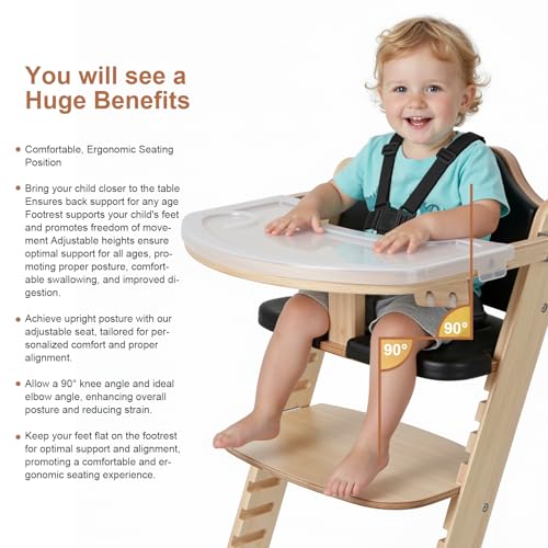 Image of Cowiewie New Upgrade 3-in-1 Convertible Wooden High Chair for Babies & Toddlers 10 Levels Adjustable 3-Tier Remove 2 Waterproof Cozy Cushions Black