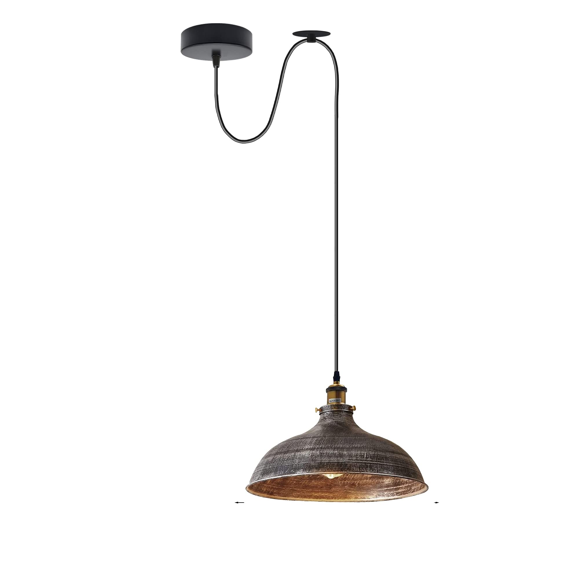 Lámpara colgante de techo industrial retro, pantalla de metal rústico de 36 cm, polea colgante de altura ajustable, cable de 195 cm, base de bombilla Edison vintage de 60 W E27, lámpara de isla de