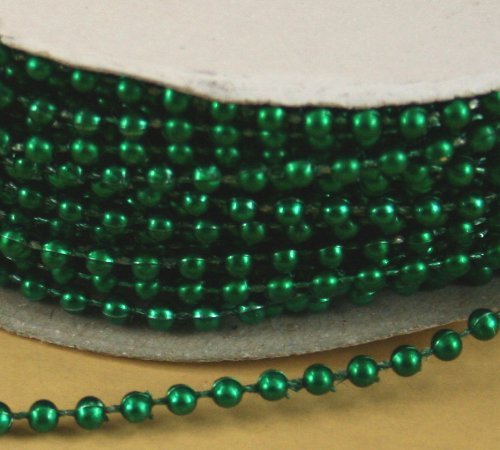 4mm Faux Pearl Plastic Beads on a String Craft Roll Metallic Emerald Green
