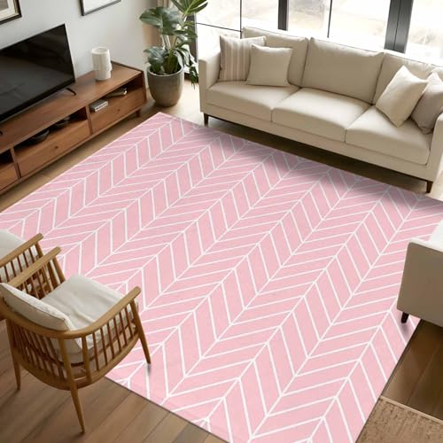 8x10 Area Rugs for Living Room, Pink Geometric Washable Rug