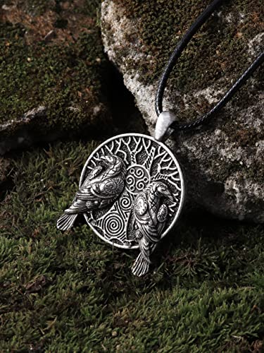 HAQUIL Raven Necklace, Viking Huginn and Muninn Tree of Life Pendant, Norse Jewelry Gift for Men and Women4
