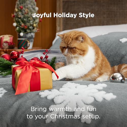 Image of Bedsure Fluffy Christmas Comforter Set Twin - Christmas Bedding with White Snowflake, Warm Fleece Bed Sets for Winter, 2 Pieces, 1 Soft Plush Shaggy Comforter with 1 Pillowcase