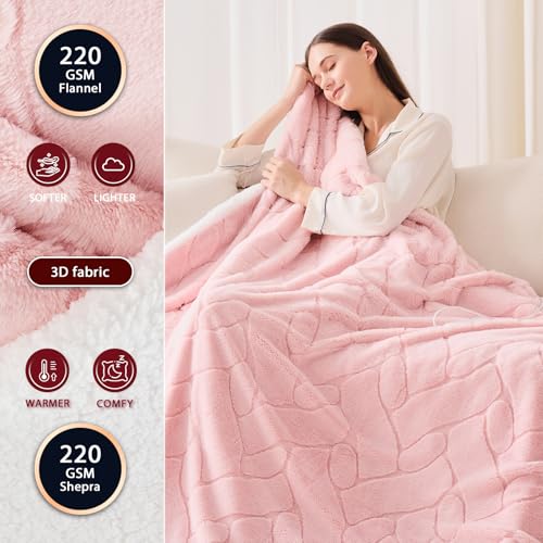 Heated Electric Blanket- Electric Throw Blanket 84"x90" for Bed- Heated Blanket with 5 Heating Levels& 4 Hours Auto Off for Couch Home Office - Soft Sherpa Heating Blanket for Full Body(Pink)